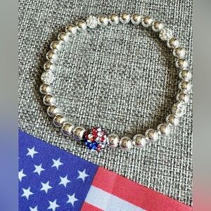 New 8" Patriotic America USA Flag Shimmer Crystal Beaded Stretch Bracelet